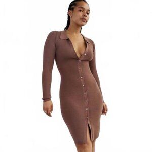 Aritzia Wilfred Cove Long Sleeve Knit Ribbed Dress Brown - SZ Medium